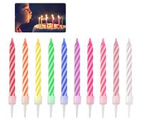 OTTYMO 70Pcs Birthday Candles Spiral Cake Candles in Holders Short Thin Candles Assorted Striped Spiral Multi Coloured Birthday Party Candles for Birthday Wedding Party Cake Decorations, 10 Colors