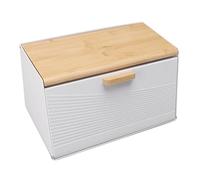 Otufan Bread Box,7.9x8.5x14.0 Iron Large Capacity Trapezoidal Bread Organizer Bins with Wood Flip Lid Bread Storage Box for Kitchen Bakery(white)