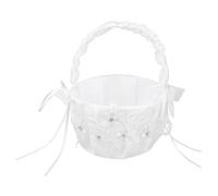 Otufan Flower Girl Basket,White Fabric 8.7x7.1 Sweet Romantic Wedding Flower Basket Canastas Para Decoracion for Ceremony Home Banquet Supplies