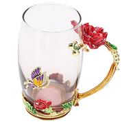 Otufan Flower Tea Cup,350/320ml Enamel Craft Glass Flower Tea Cup Heat Resistant Glass Coffee Cup with Gift Box Packaging Suitable for Home and Gifts(red,350ml)