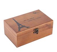 Otufan Sewing Box,8.9x5.7x3.9 Vintage Pine Wood Iron Tower Pattern Needle Thread Storage Case Sewing Organizer for DIY Sewing Knitting Tool(empty box)
