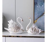 Otufan Swan Ornaments, Modern Light Luxury 23x14x 21cm Home Accessories Living Room TV Cabinet Entryway Wine Cooler Decoration Wedding Gift Pearl White Couple Swan Ornament(White)