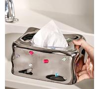 Otufan Tissue Box Holders,Ceramic Tissue Box Cover,Case Napkin Holder Facial Wipes Storage Case for Household Office (Silver)