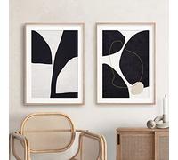 OTURRI Abstract Geometric Wall Art Canvas Painting Black Beige Mid Century Posters Print Modern Picture Living Room Interior Home Decor 40x60cmx2 Unframed