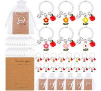 Otuuz 16 Sets Teacher Appreciation Keychain Gifts Bulk Cute Flower Keychain Thank You for Helping Me Grow Cards Organza Bags for Teacher Coaches Graduation Christmas Office School Classroom Supplies