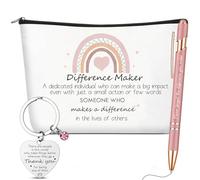 Otuuz 3 Pcs Thank You Gift for Colleagues Women Christmas Thanksgiving Leaving Gift Inspirational Keyring Rainbow Makeup Bag Ballpoint Pen Employee Appreciation Present Going Away Favor for Colleagues
