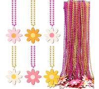 Otuuz 36 Pcs Groovy Party Favors Hippie Beaded Necklaces Daisy Flower Necklaces Bulk Long Beads Pendants Hippie Jewelry Gifts for Woman Man