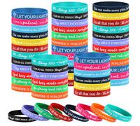 Otuuz 48 Pcs Bible Bracelets Faith Bible Verse Rubber Wristbands Christian Bracelet for Men Women Jesus Inspirational Religious Silicone Wristbands with Motivational Saying for Christmas Party Church