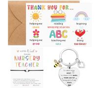 Otuuz 5 Pcs Thank You Teacher Gift Nursery Teacher Appreciation Gifts Include Thank You Cards with Envelopes Bee Stainless Inspirational Keychain Wish Bracelet for Women Staff Colleagues