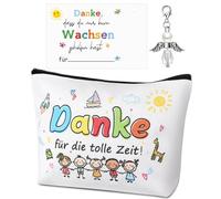 Otuuz Pack of 3 Thank You Gift Teacher Makeup Bag Thank You Card Guardian Angel Keyring Thank You Gift Teacher Leaving Gift for Educator Teacher Nursery