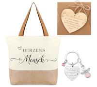 Otuuz Pack of 5 Gift Set for Girlfriend Bag Made of Jute and Canvas Keyring Guardian Angel Pendant Wooden Thank You Card with Envelope and String Jute Bag for Women Birthday Gift