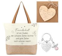 Otuuz Pack of 5 Gift Set for Girlfriend Bag Made of Jute and Canvas Keyring Guardian Angel Pendant Wooden Thank You Card with Envelope and String Jute Bag for Women Birthday Gift, White, 34 x 40 x