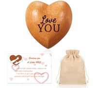 Otuuz Pocket Hug Gift Little Wooden Heart Ornament with Card and Drawstring Bag Sending Love Gifts for Women Couple (Love,1.4 x 1.4 x 0.8)