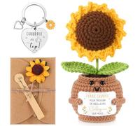 Otuuz Thank You Gifts for Colleagues Positive Knitted Sunflowers Lucky Charm Key Ring Greeting Card with Dried Flowers Farewell Gift for Employees (Bonne Chance)