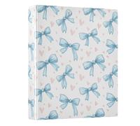 OTVEE Cute Blue Heart Bow 3 Ring Binder 1.5 inch Binders Three Ring Binders with Clipboard PVC Clear Pockets for Office School Supplies 1 Pack