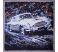 Otway & Orford On a Mission GT car silk pocket square - grey & silver (42 x 42cm)