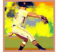 Otway & Orford 'The Closer' baseball silk pocket square - yellow, green & navy (42x42cm)