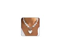 Otxas Chunky Heart Necklace Gold Statement Necklace for Women Big Puffy Heart Necklaces Chunky Chain Jewelry, 15.74 inch, Metal, No Gemstone