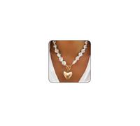 Otxas Chunky Heart Necklace Gold Statement Necklace for Women Big Puffy Heart Necklaces Chunky Chain Jewelry, 15.74 inch, Metal, No Gemstone