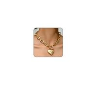 Otxas Chunky Heart Necklaces for Women Statement Gold Puffy Heart Pendant Chain Necklaces for Women Chunky Jewelr, L, Copper, No Gemstone