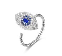 Otxas Silver Evil Eye Ring Dainty Open Adjustable Rings Mal De Ojo Evil Eye Jewelry for Women Energy Protection Ring, Metal, No Gemstone