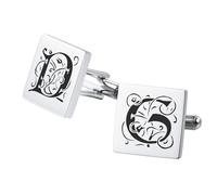 OTXIXTO Classic Stainless Steel Cufflinks for Men Personalized Initial/Date/Photo Silver Mens Cufflinks Gift for Husband Groomsmen Groom Father of the Bride -B2