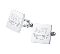 OTXIXTO Classic Stainless Steel Cufflinks for Men Personalized Initial/Date/Photo Silver Mens Cufflinks Gift for Husband Groomsmen Groom Father of the Bride -B4
