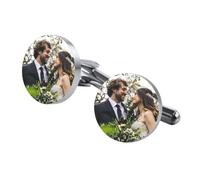 OTXIXTO Classic Stainless Steel Cufflinks for Men Personalized Initial/Date/Photo Silver Mens Cufflinks Gift for Husband Groomsmen Groom Father of the Bride -A1
