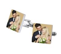 OTXIXTO Classic Stainless Steel Cufflinks for Men Personalized Initial/Date/Photo Silver Mens Cufflinks Gift for Husband Groomsmen Groom Father of the Bride -B1