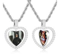 OTXIXTO Custom Picture Necklace Gold Angel Wings/Heart/Round Rotating Pendant Necklace Circle Chain Personalized Double Sided Photos Memorial Gift for Men Women (G1, 26'')