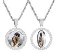 OTXIXTO Custom Picture Necklace Gold Angel Wings/Heart/Round Rotating Pendant Necklace Circle Chain Personalized Double Sided Photos Memorial Gift for Men Women (F1, 18'')