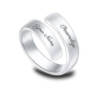 OTXIXTO Customized 925 Sterling Silver Adjustable Rings for Women Personalized Wedding Bands for Women Engraving Name/Date Open Spiral Wrap Twisted Promise Ring for Wife Girlfriend