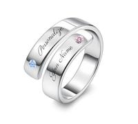 OTXIXTO Customized 925 Sterling Silver Adjustable Rings for Women with Birthstones Personalized Wedding Bands for Women Engraving Name/Date Open Spiral Wrap Twisted Promise Ring for Wife Girlfriend