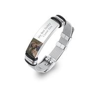 OTXIXTO Customized Engraved Photo Bracelets for Men Stainless Steel Adjustable Memorial Bracelet with Picture & Text Birthday Gifts for Father Boyfriend Brother (A1)