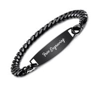 OTXIXTO Personalised Stainless Steel Mens Wrist Bracelets Black Bracelet for Men Customize Engraving Text/Date Creative Birthday Gift for Dad Husband Boyfriend Black Curb Chain