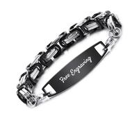 OTXIXTO Personalised Stainless Steel Mens Wrist Bracelets Black Bracelet for Men Customize Engraving Text/Date Creative Birthday Gift for Dad Husband Boyfriend Silver & Black Byzantine Chain
