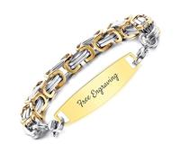 OTXIXTO Personalised Stainless Steel Mens Wrist Bracelets Gold Bracelet for Men Customize Engraving Text/Date Creative Birthday Gift for Dad Husband Boyfriend Silver & Gold Byzantine Chain
