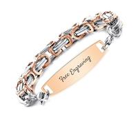 OTXIXTO Personalised Stainless Steel Mens Wrist Bracelets Rosegold Bracelet for Men Customize Engraving Text/Date Creative Birthday Gift for Dad Husband Boyfriend Silver & Rosegold Byzantine Chain
