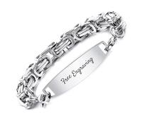 OTXIXTO Personalised Stainless Steel Mens Wrist Bracelets Silver Bracelet for Men Customize Engraving Text/Date Creative Birthday Gift for Dad Husband Boyfriend Silver Byzantine Chain