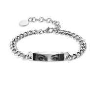 OTXIXTO Personalized Adjustable Eye Picture Bracelet for Women Men Unique Eye Engraved Design Jewelry with Stainless Steel Customized Text Sentimental Keepsake Gift for Mother Couple Friend - Silver