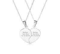OTXIXTO Personalized Heart Friendship Necklace with Birthstone Stainless Steel Heart Pendant Custom Engraving Name/Date 2 Pcs Matching Necklaces for Couples Sister (C1)