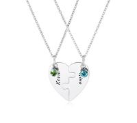 OTXIXTO Personalized Heart Friendship Necklace with Birthstone Stainless Steel Heart Pendant Custom Engraving Name/Date 2 Pcs Matching Necklaces for Couples Sister (D2)