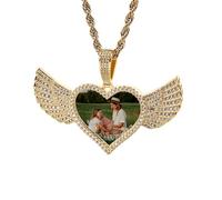 OTXIXTO Personalized Hip Hop Necklace for Men Women Custom Angel Wing Pendant Customized Memorial Necklace with Picture Inside/Text Personalized Photo Pendant Gifts for Boyfriend (B2, 18")