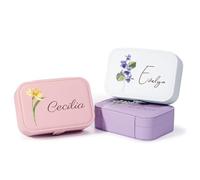 OTXIXTO Personalized Jewelry Organizer Box with Name Birthflower Heart Custom Travel Jewelry Case 3-Layer Storage Leather Organizer Box for Necklaces/Rings/Earrings Personalized Gifts for Women A2