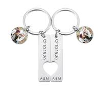 OTXIXTO Personalized Name Matching Keyrings for Couples Custom Keychain with Picture Text Love Keyring with Birthstone Gifts for Couples Boyfriend Girlfriend - Style A: Silver Keychain