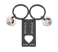 OTXIXTO Personalized Name Matching Keyrings for Couples Custom Keychain with Picture Text Love Keyring with Birthstone Gifts for Couples Boyfriend Girlfriend - Style A: Black Keychain