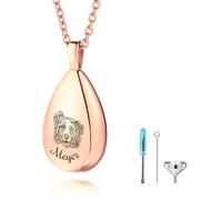 OTXIXTO Personalized Pet Ashes Necklaces Stainless Steel Teardrop Urn Pendant with Customized Pet Sketch Photo/Text Memorial Jewelry for Dog & Cat Cremation Keepsake for Ashes with Funnel Kit - A3