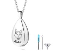 OTXIXTO Personalized Pet Ashes Necklaces Stainless Steel Teardrop Urn Pendant with Customized Pet Sketch Photo/Text Memorial Jewelry for Dog & Cat Cremation Keepsake for Ashes with Funnel Kit - A1