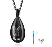 OTXIXTO Personalized Pet Ashes Necklaces Stainless Steel Teardrop Urn Pendant with Customized Pet Sketch Photo/Text Memorial Jewelry for Dog & Cat Cremation Keepsake for Ashes with Funnel Kit - A4