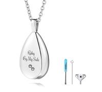 OTXIXTO Personalized Pet Ashes Necklaces Stainless Steel Teardrop Urn Pendant with Customized Pet Sketch Photo/Text Memorial Jewelry for Dog & Cat Cremation Keepsake for Ashes with Funnel Kit - B1